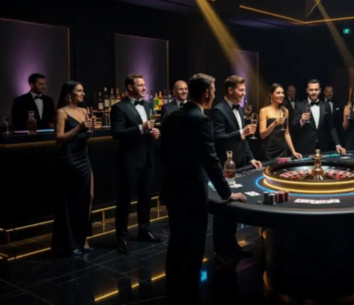 Luksusowy nocny event z mobilnymi stołami pokerowymi i strefą rozrywki