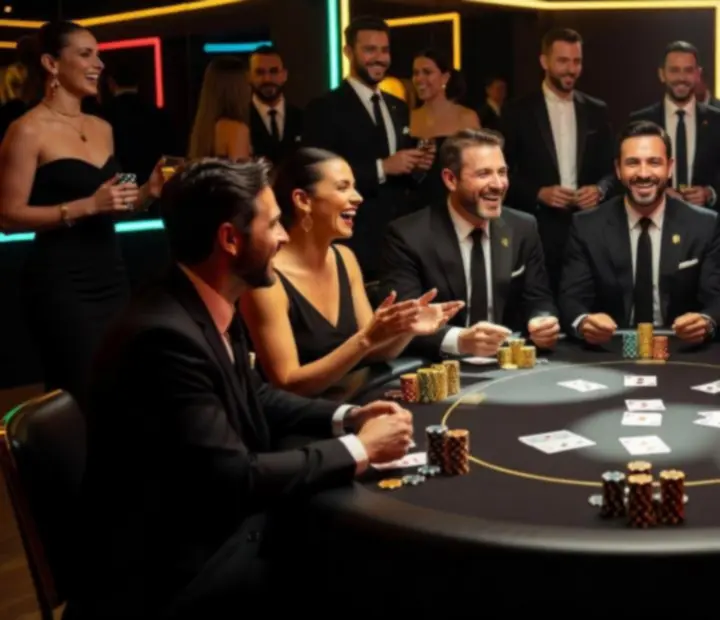 Galeria realizacji Poker Night Kruk Dorota Beata – uczestnicy przy stołach pokerowych w nocnej oprawie świetlnej
